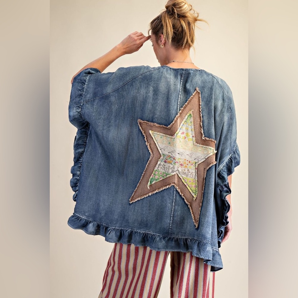 easel Denim Kimono Jacket with Star Patch oversized Medium